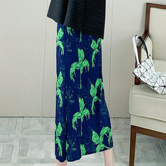 Miyake skirt, fashion printed pleated pleated skirt, high waist slimming A-line long skirt, 2024 summer new women
