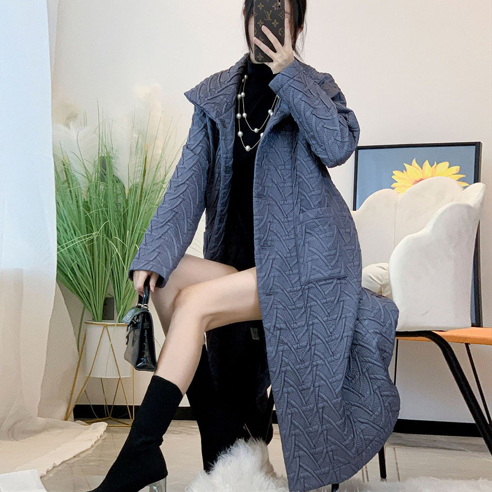 2025 Fall Winter Pleated Cotton Jacket – Stand Collar, Mid-Length, Thickened Warm Casual Coat for Women