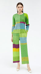 Pleats Please Contrast Print Suit – Pleated Two-Piece Set