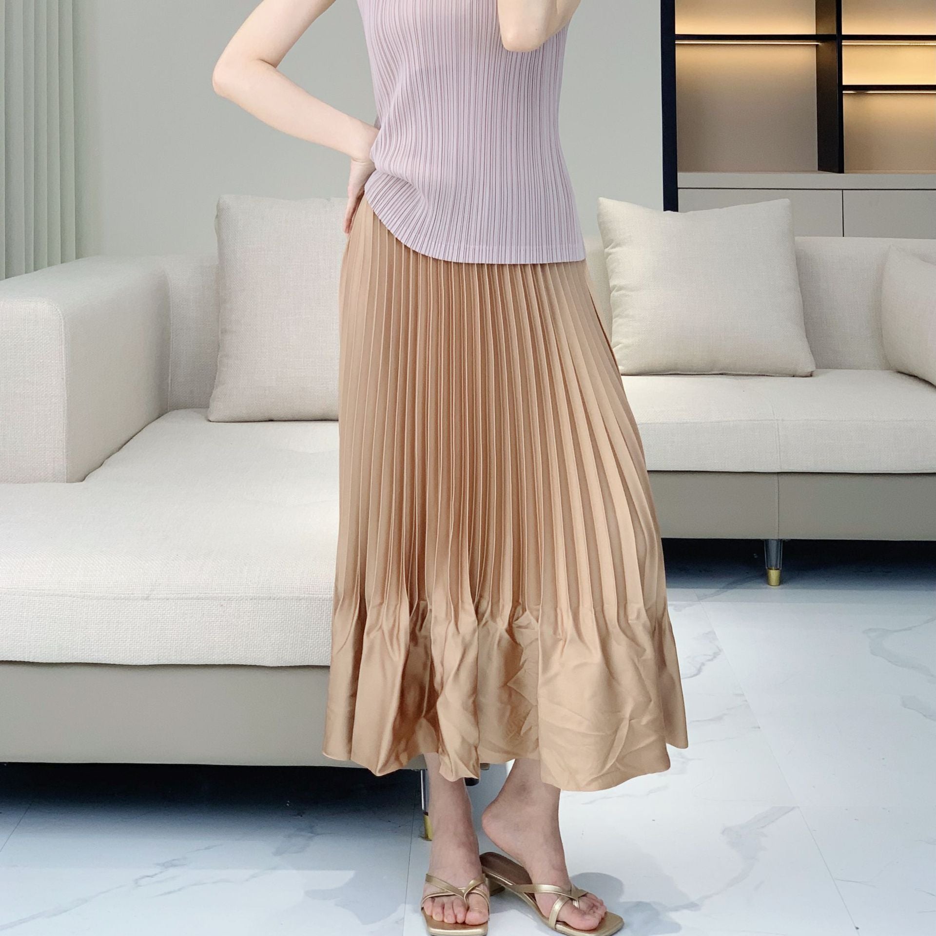 Issey Miyake Pleats Please Style 緞面荷葉邊百褶夏季半身裙