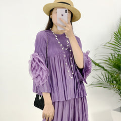 Pleated Spring 2024 New Miyake Plus Size Casual Suit Women's Loose High Stretch Comfortable Fat MM Women's Pleated Jacket