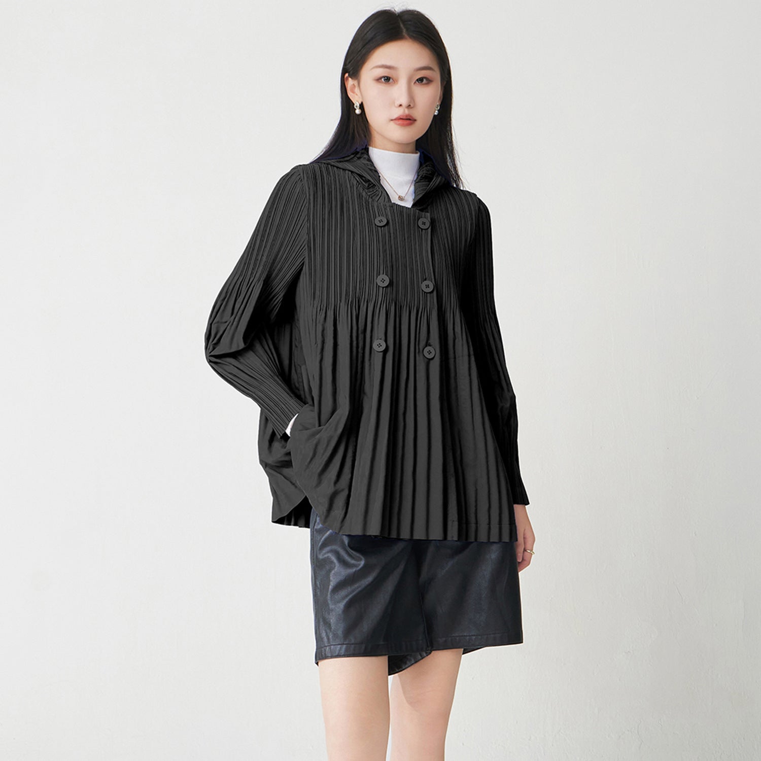 Pleats Please Hooded Cardigan Jacket – Loose Casual Pleated Outerwear