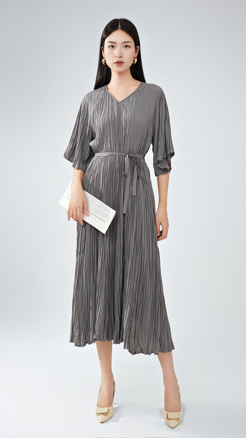 Pleats Please Plus-Size Summer Dress – Loose Fit Pleated Maxi, Casual Slimming Style