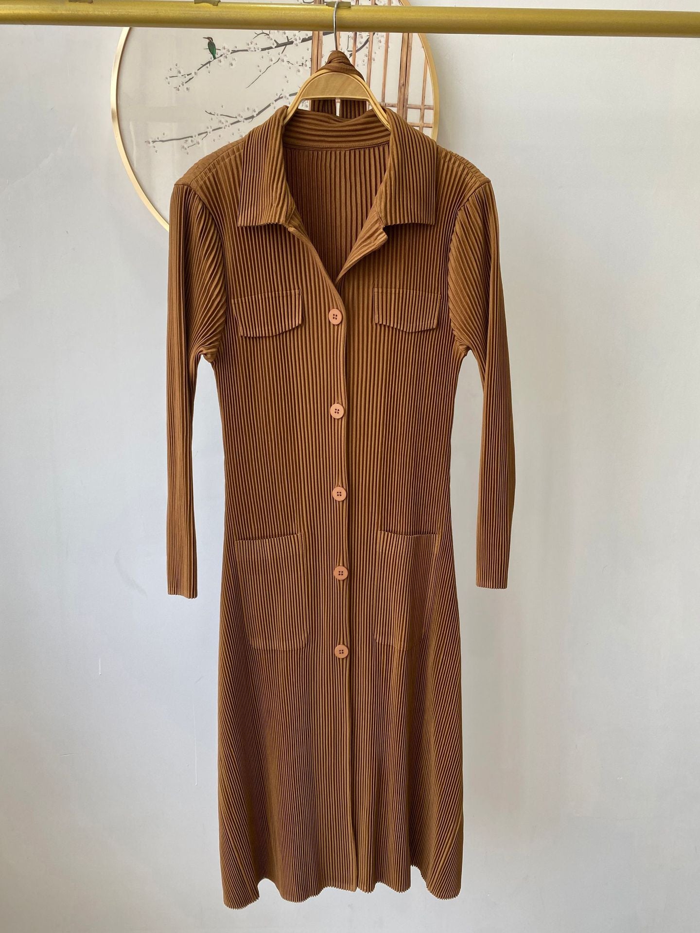 Pleated Casual Windbreaker Jacket – British Style Mid-Length Trench for Women