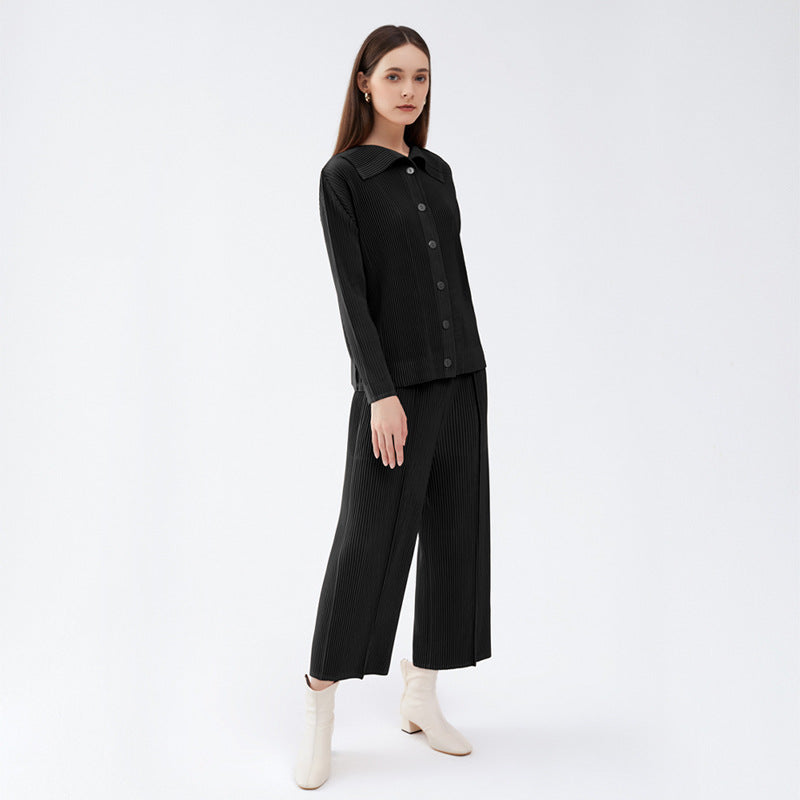 Pleats Please Two-Piece Set – Slim Pleated Jacket & Straight-Leg Pants