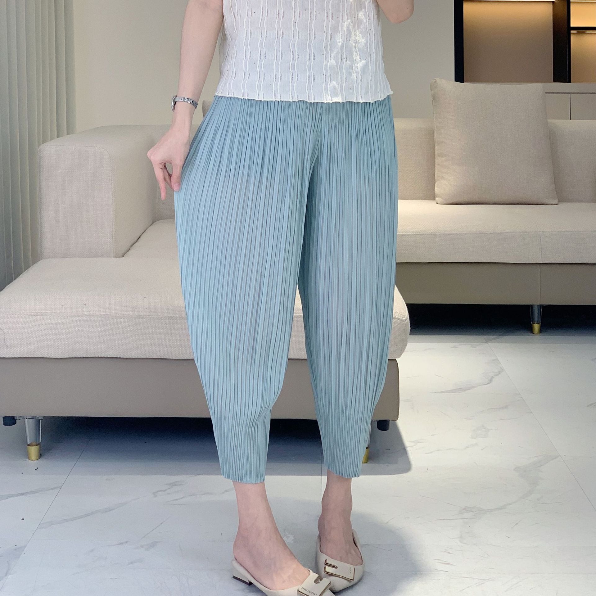 Pleated Harem Pants – Slim Fit Nine-Point Radish Style