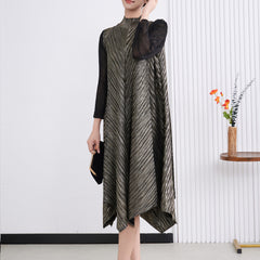 Pleated Gilded Irregular Long Dress – Elegant Evening Maxi for Women