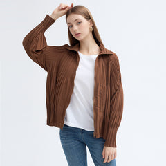 Pleats Please Stand Collar Jacket – Pleated Zipper Trench Style