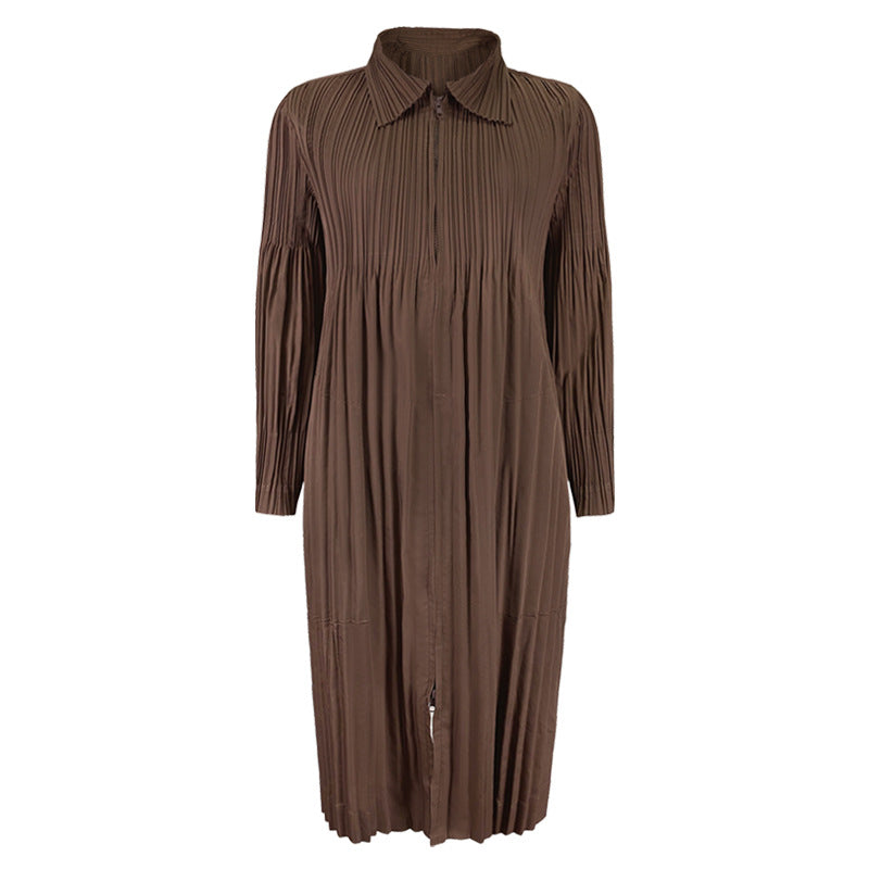 Pleats Please Zipper Windbreaker – Pleated Mid-Length Trench Coat