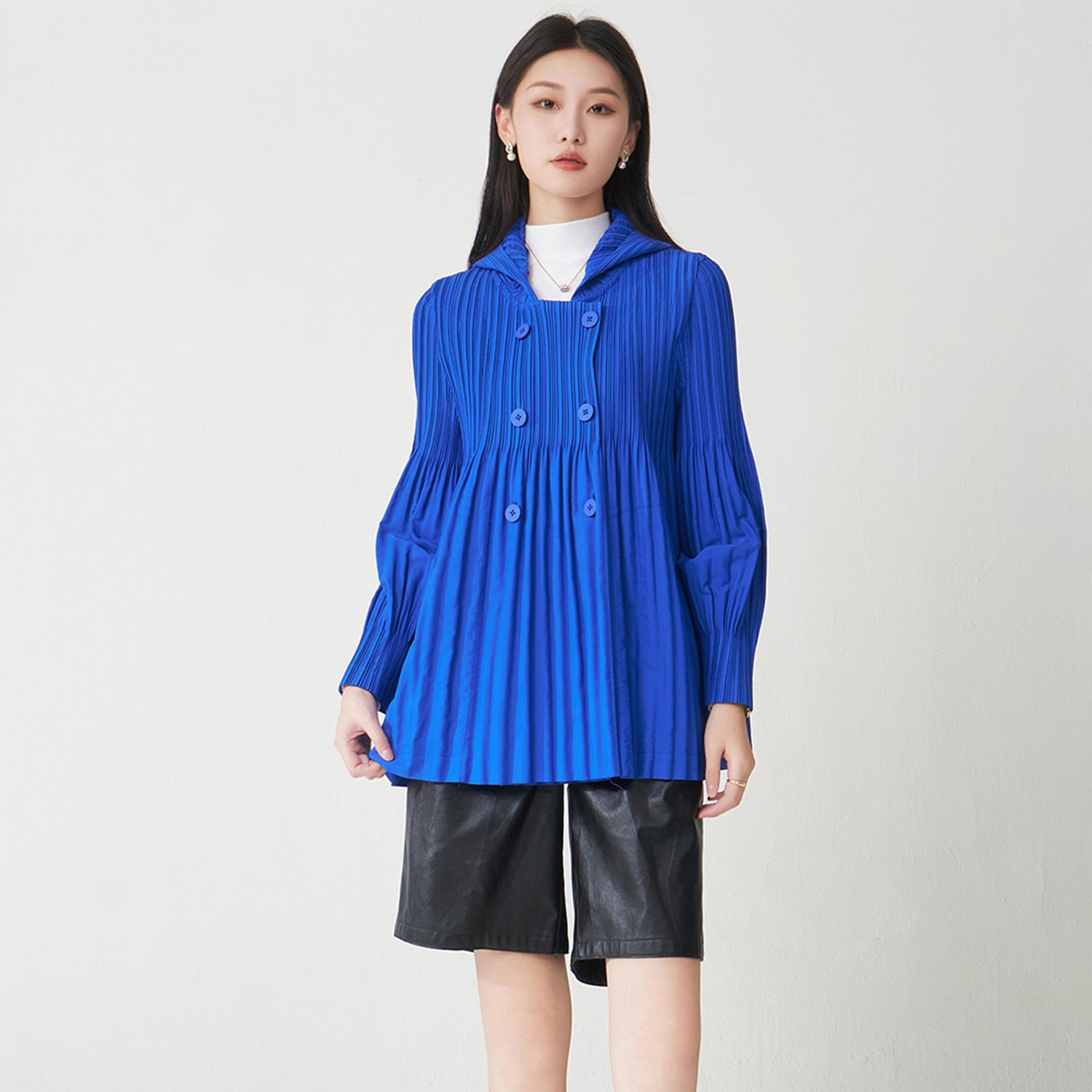 Pleats Please Hooded Cardigan Jacket – Loose Casual Pleated Outerwear