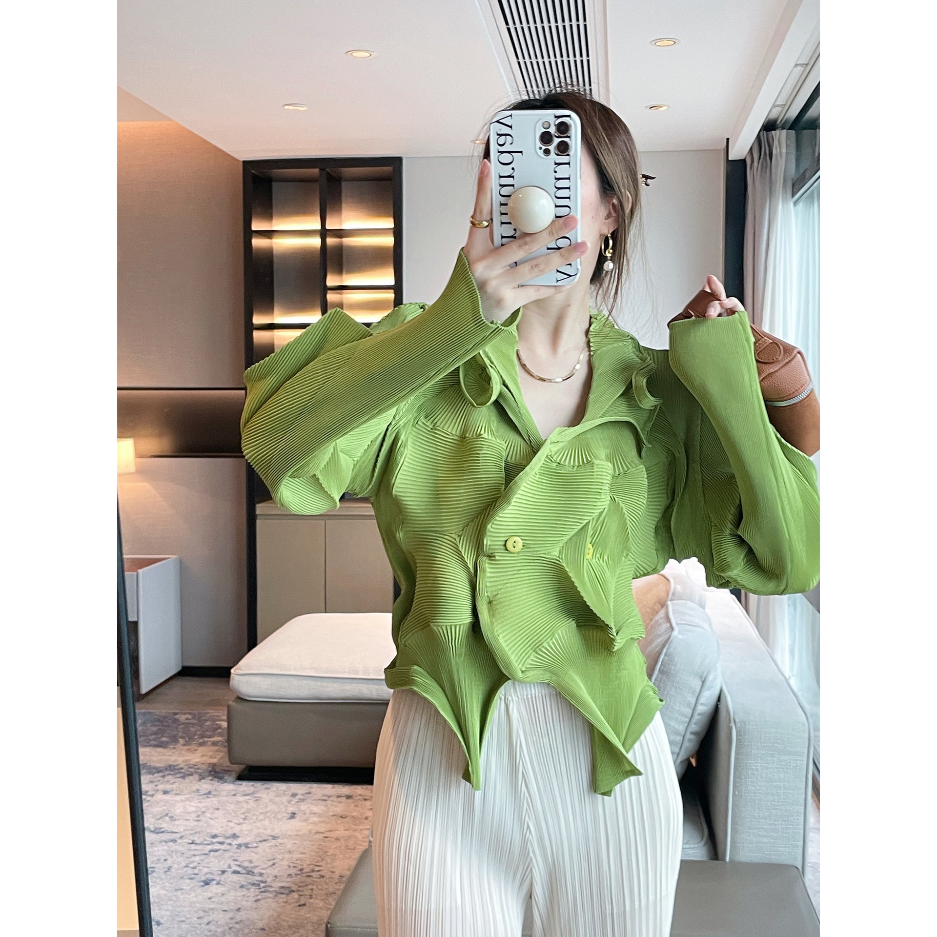 2025 Fall Winter Pleated Architectural Jacket – Limited Edition Irregular Bud Pleat Cardigan