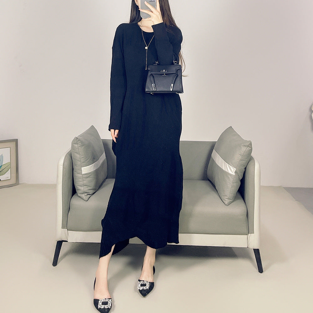 2025 Fall Winter Pleated Knit Sweater Dress – Soft Fluffy Comfort, Breathable Casual Style for Women