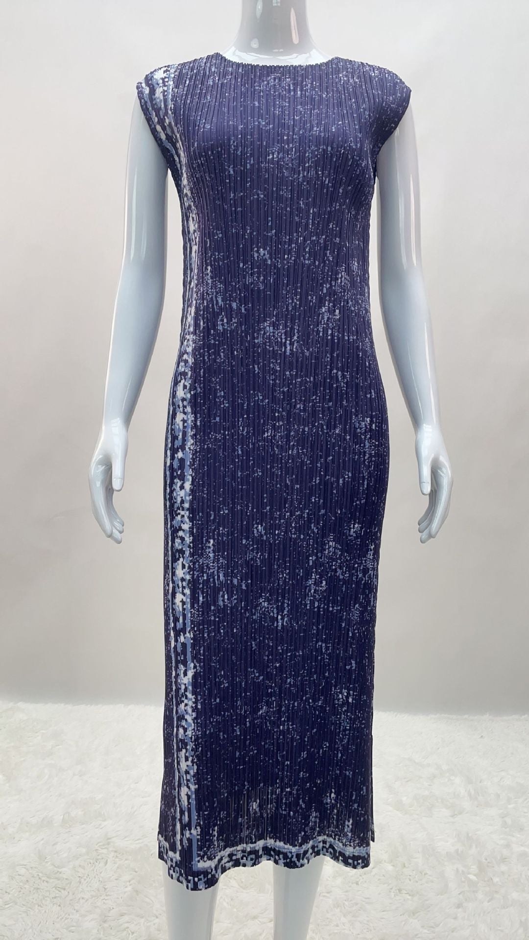 Hot-Selling Pleated Print Dress – Sleeveless A-Line, Plus-Size Friendly, Elegant Casual Style