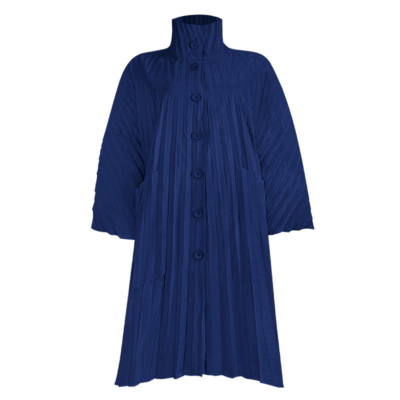Pleats Please Solid Color Windbreaker – Pleated Midi-Length Trench Coat