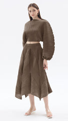 Pleated Short Top and Bubble Skirt Set – Stylish Two-Piece Women’s Outfit