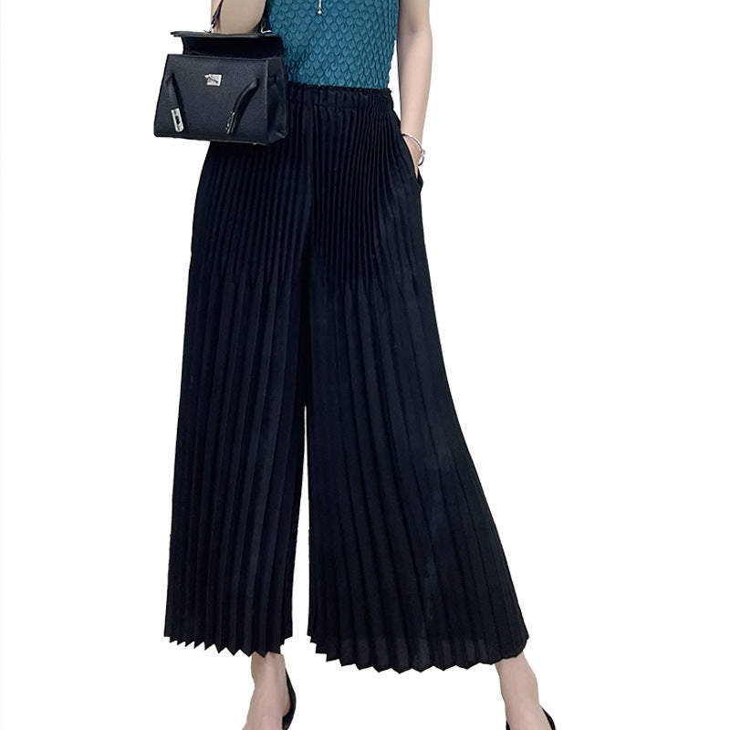 2025 Fall Winter Pleated Wide-Leg Pants – Cropped Casual Style, Plus-Size Friendly Loose Fit for Women