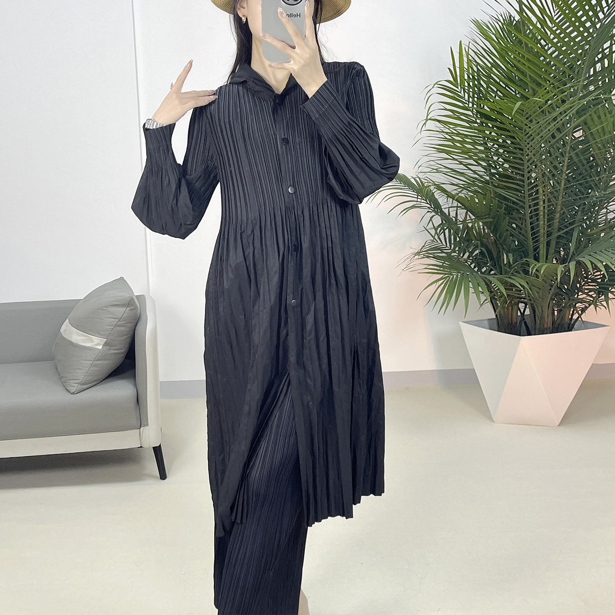 2025 Fall Winter Pleated Hooded Trench Coat – Lightweight Long Jacket, Loose Casual Style for Women