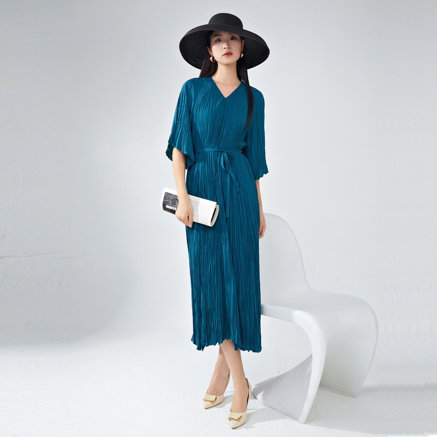 Pleats Please Plus-Size Summer Dress – Loose Fit Pleated Maxi, Casual Slimming Style