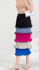 Pleats Please Colorful Striped Maxi Dress – Layered Pleated Long Style
