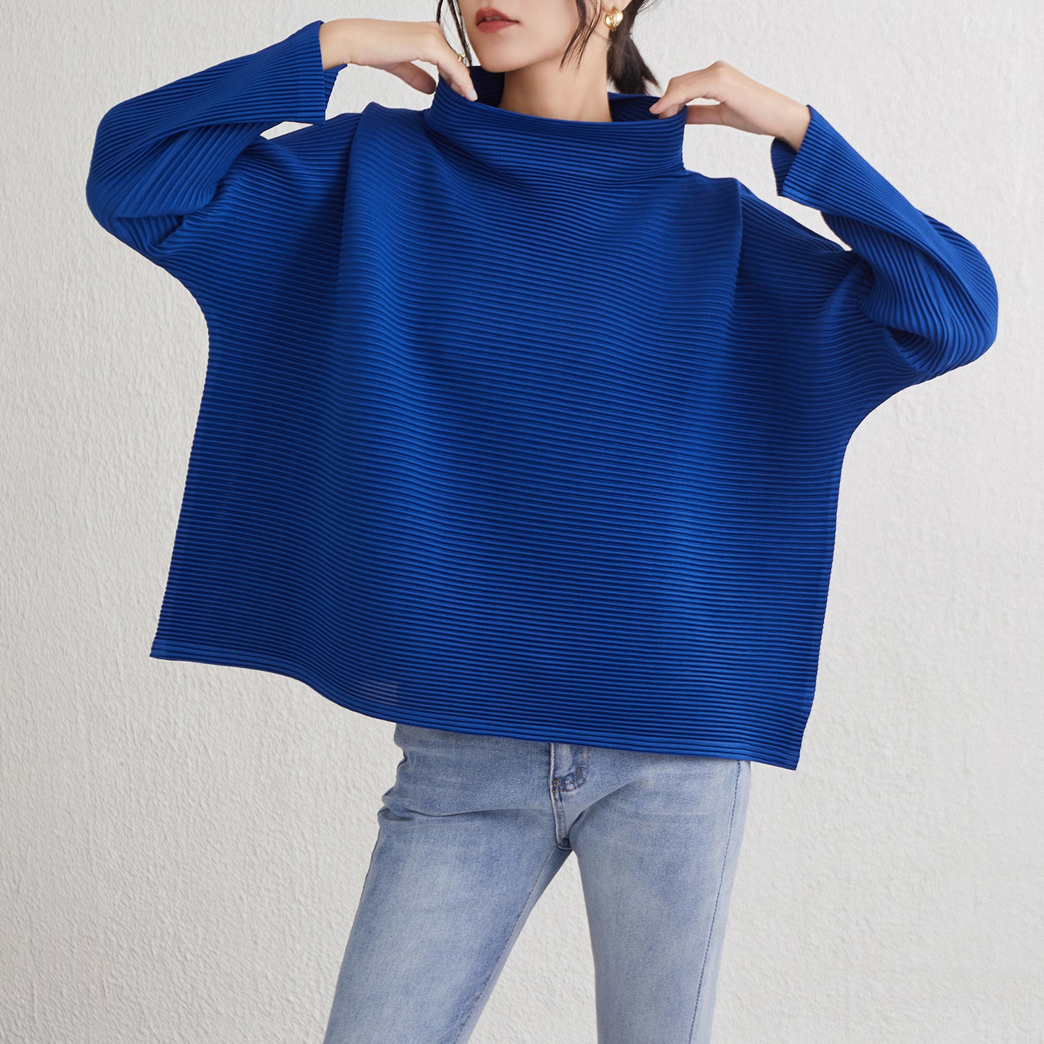 Pleats Please High-Neck Sweatshirt – Long-Sleeve Pleated Casual Top