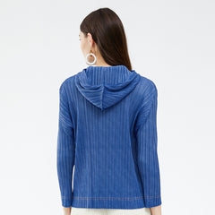 Pleated Long Sleeve Hooded Top – Casual Lightweight Women’s T-Shirt