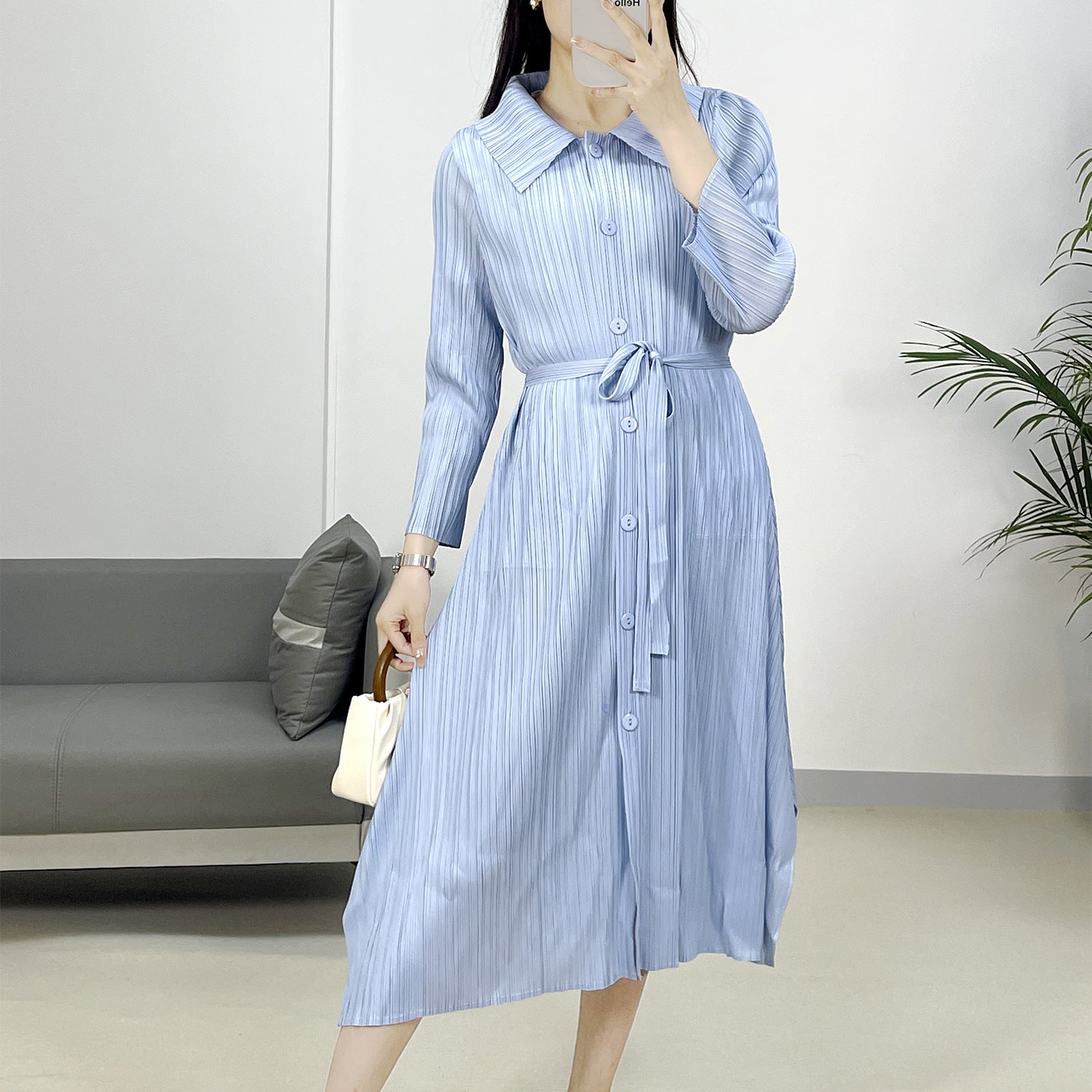 2025 Fall Winter Pleated Tie-Waist Dress – Stretchy Loose Fit, Elegant & Versatile Style for Women