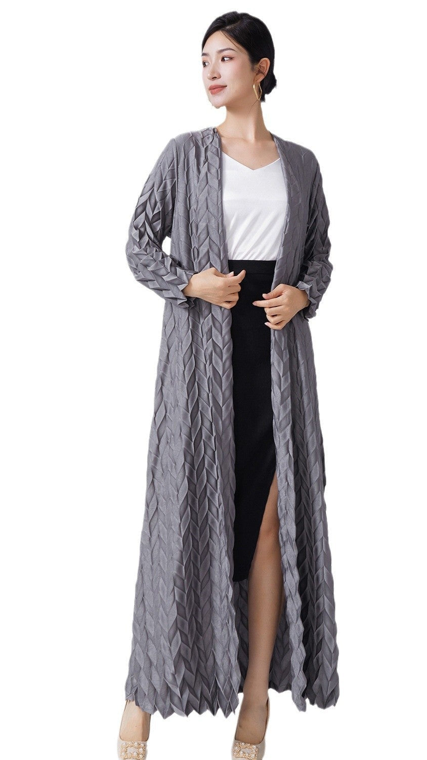 Pleats Please Lace-Up Trench Coat – Plus-Size Friendly Pleated Mid-Length Jacket