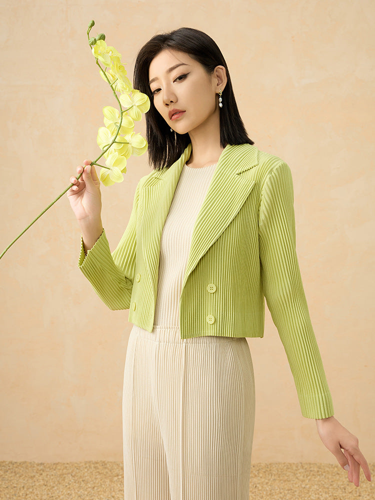 2025 Summer Pleated Cardigan Jacket – Lightweight Open-Front Layer, Slimming & Versatile  描述