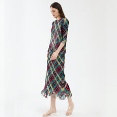 Pleats Please Two-Piece Set – Rhombic Pleated Top & Tassel A-Line Skirt