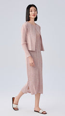 2025 Summer Pleated Two-Piece Set – Fresh Floral A-Line Skirt & Lightweight Cardigan