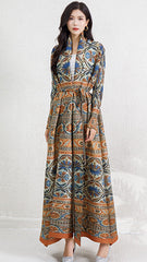 Pleats Please Printed Robe Dress – Long-Sleeve Pleated Maxi Cardigan Style