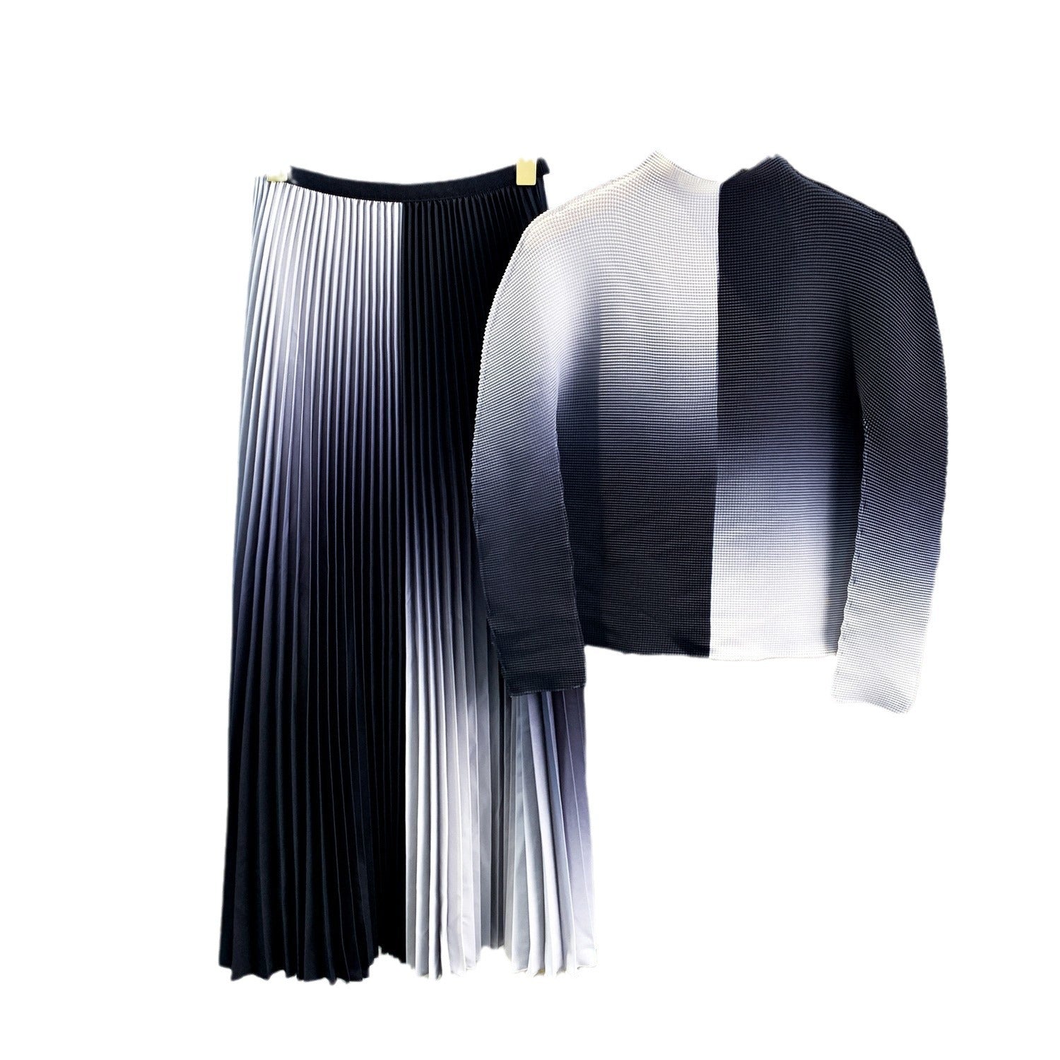 Pleated Top and Slim Skirt Two-Piece Set