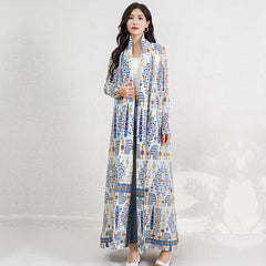 Pleats Please Printed Robe Dress – Long-Sleeve Pleated Maxi Cardigan Style