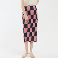 Pleated Checkerboard A-Line Skirt – Slim Hip Elegant Women’s Style