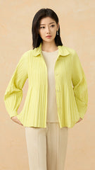 Pleated Trench Coat – Loose Fit Solid Color Cardigan