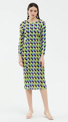 Pleated Houndstooth Dress – Long Sleeve Elegant Women’s Style