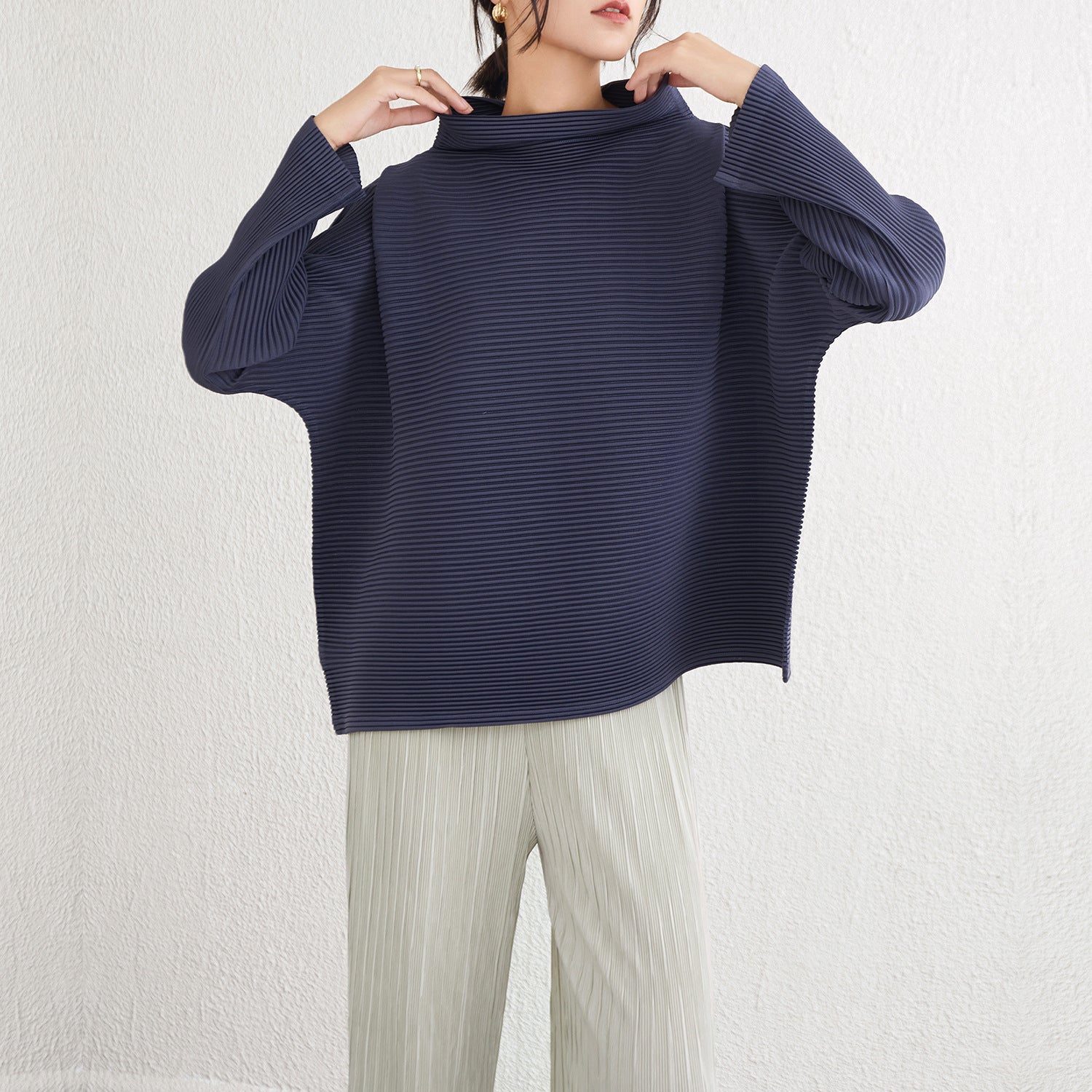 Pleats Please High-Neck Sweatshirt – Long-Sleeve Pleated Casual Top
