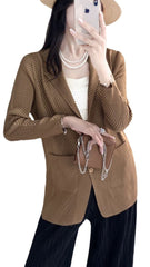 Pleated Fish Scale Cardigan – Suit-Collar Lightweight Layer for Women